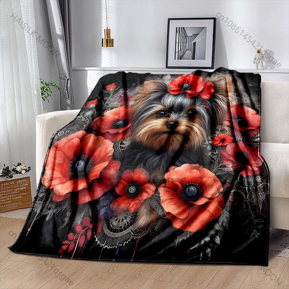 Outdoor Kids Yorkshire - Yorkshire Terrier and Flowers Blanket Warm