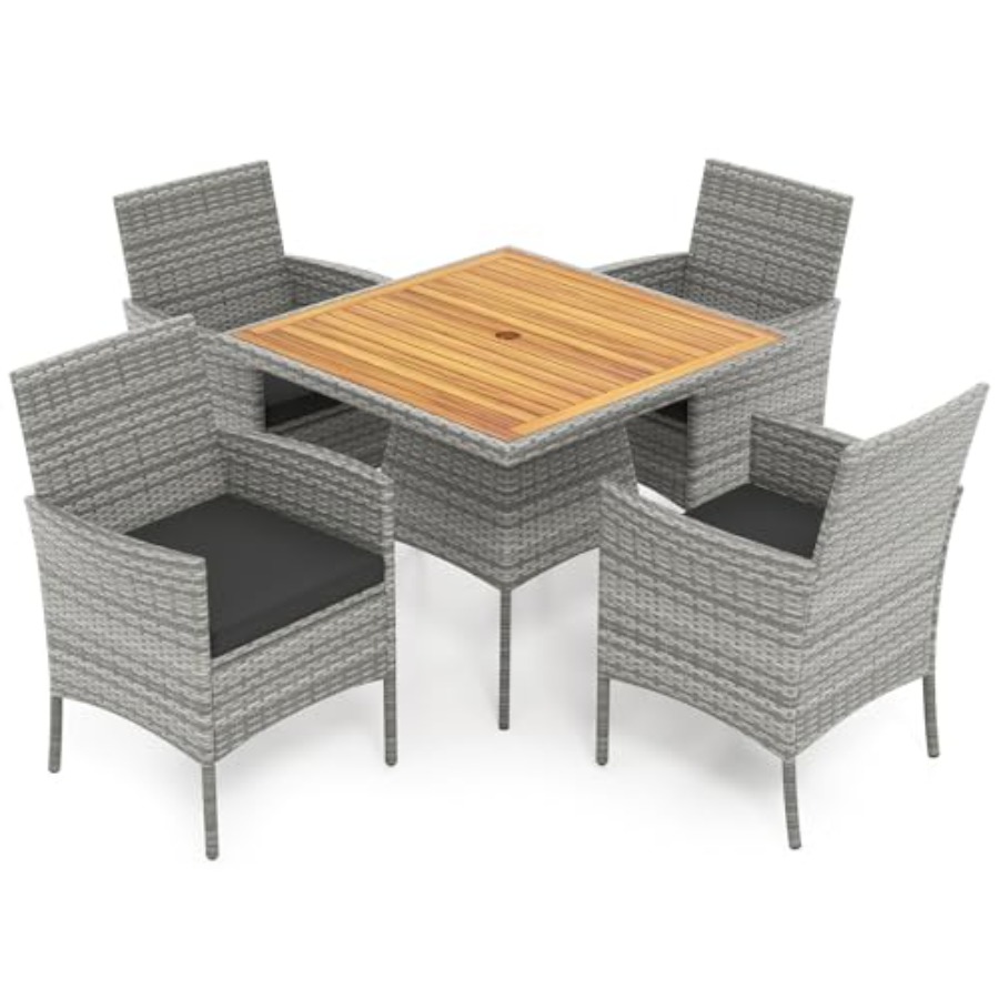 Kids Outdoor Dining Table - 5 Pieces PE Wicker Patio Dining