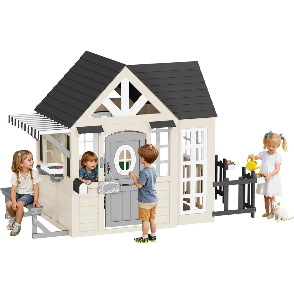 Kids Outdoor Kitchen Set - Albott Kids Outdoor Wooden Playhouse with