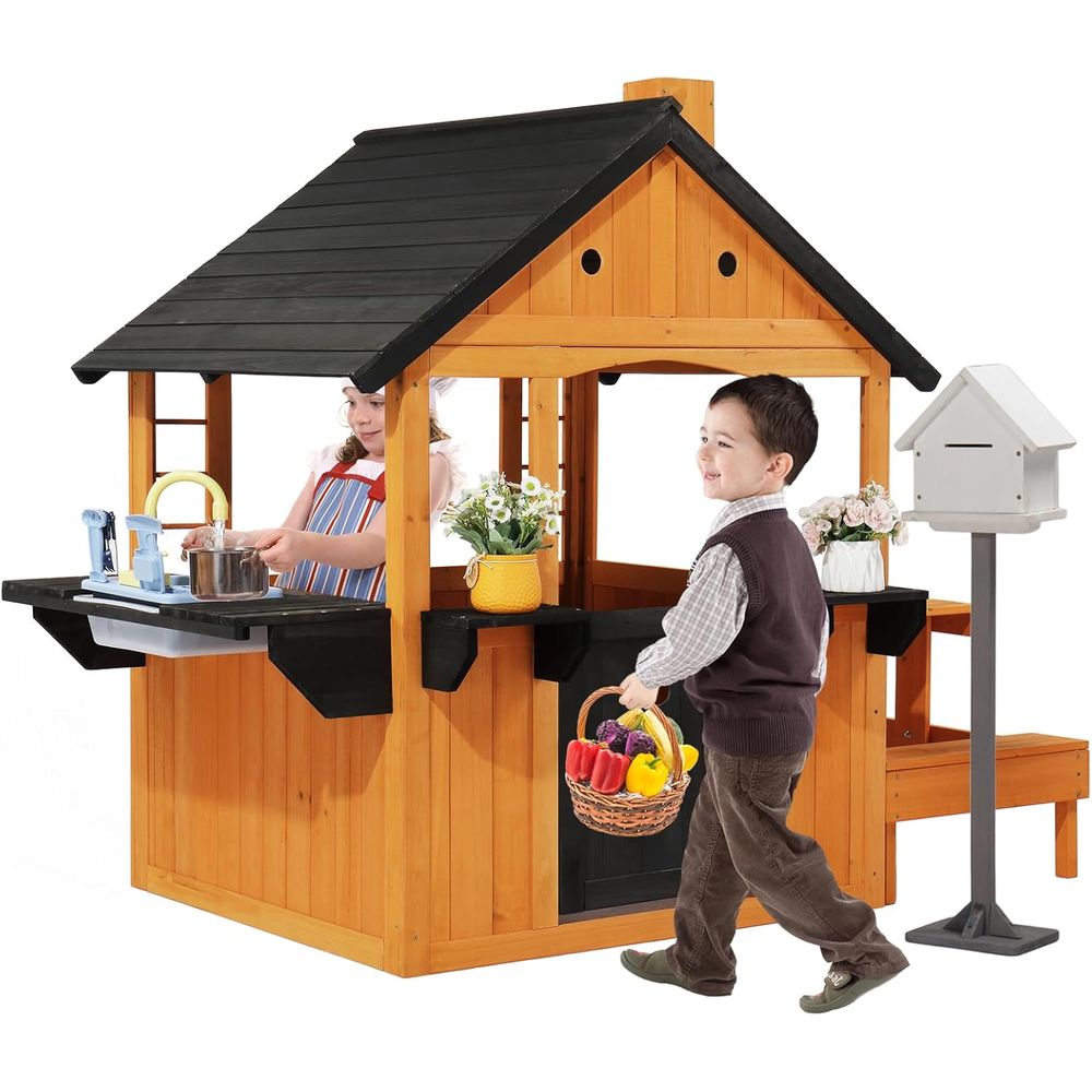 Kids Outdoor Wooden Table - MOR Kids Outdoor Playhouse with Sink