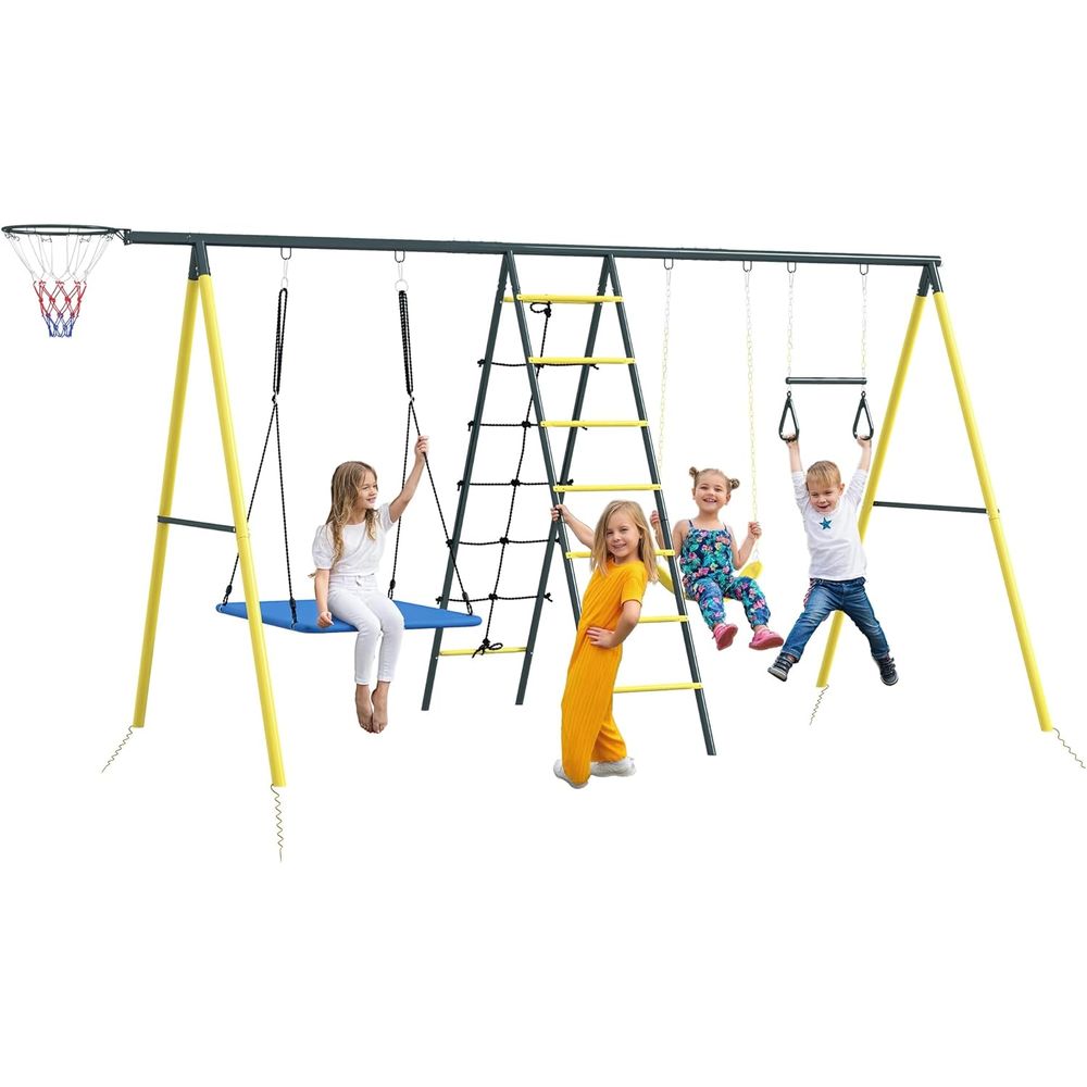 Kids Outdoor Swing - 5-in-1 Heavy-Duty Outdoor Playset for Kids: