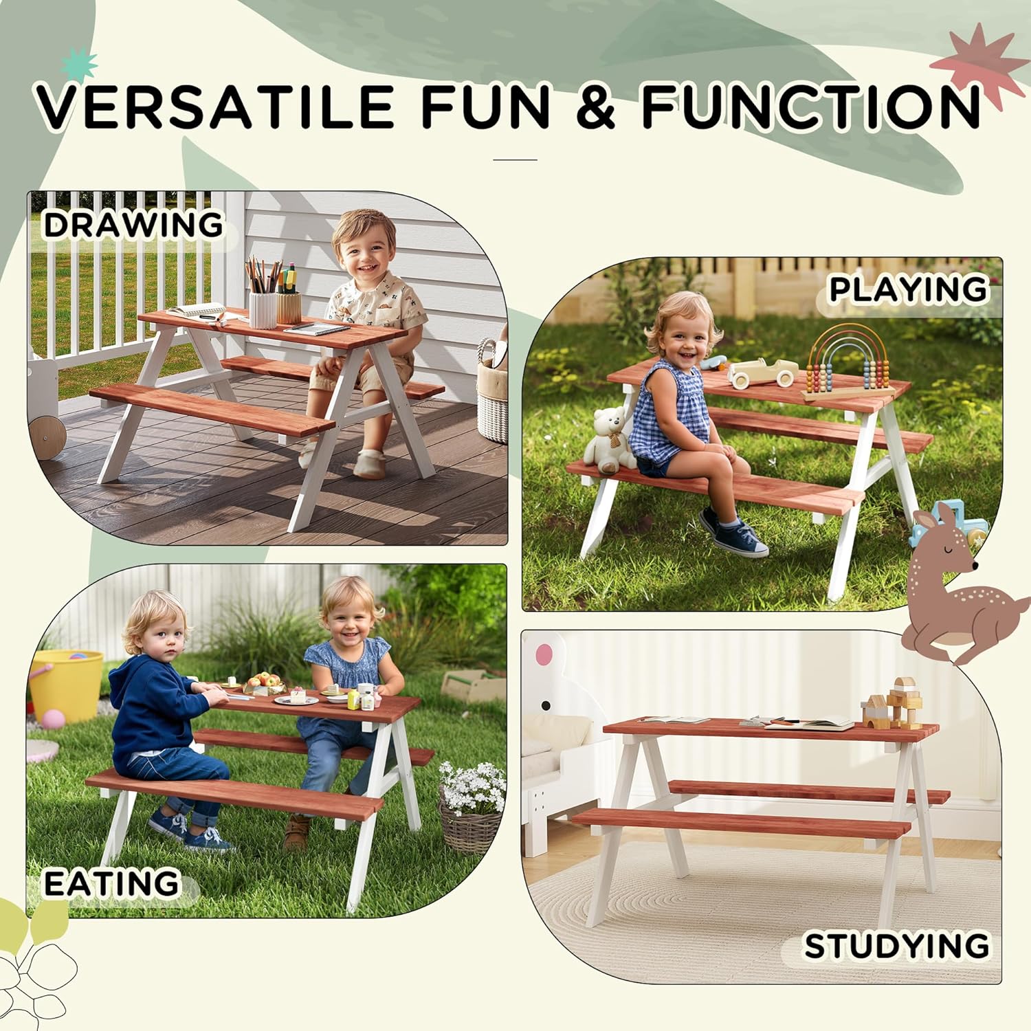Kids Picnic Table Set, Wooden  - Kids Outdoor Wooden Table avis et prix