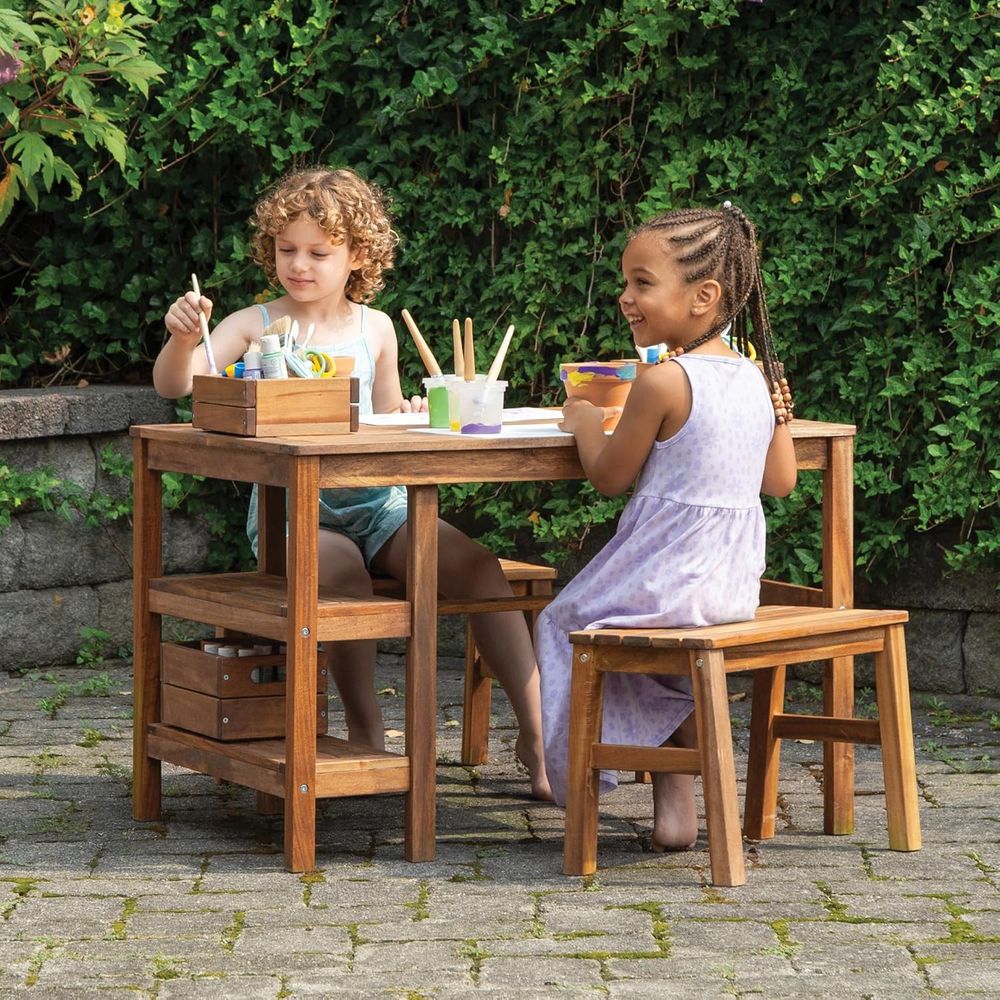Kids Outdoor Crat Table and 2  - Kids Outdoor Wooden Table avis et prix