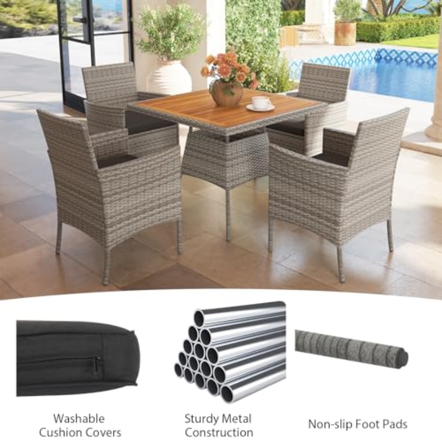 5 Pieces PE Wicker Patio Dinin - Kids Outdoor Dining Table avis et prix