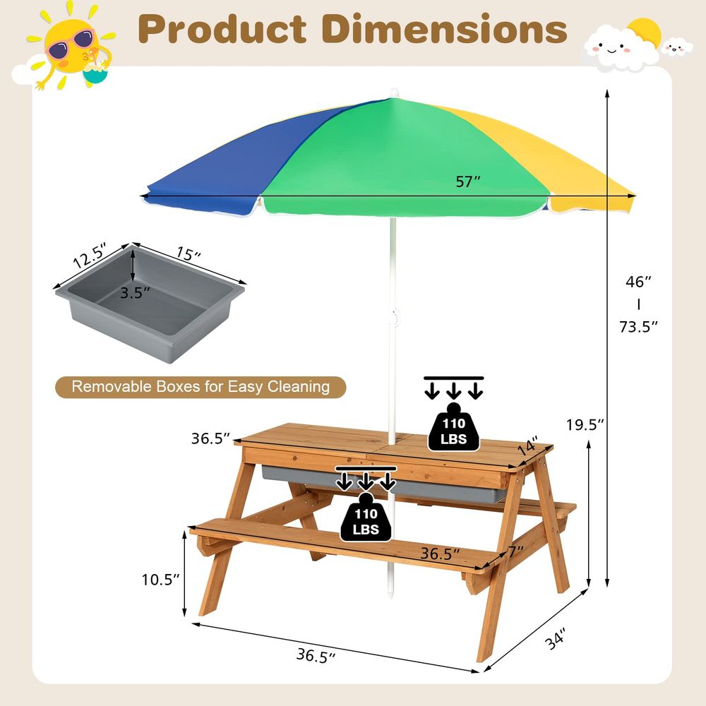 Kids Picnic Table, 4 in 1 Ceda - Kids Outdoor Wooden Table avis et prix