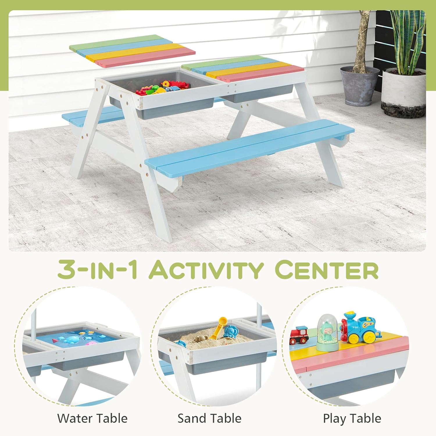 Kids Picnic Table, 4 in 1 Outd - Kids Outdoor Wooden Table avis et prix