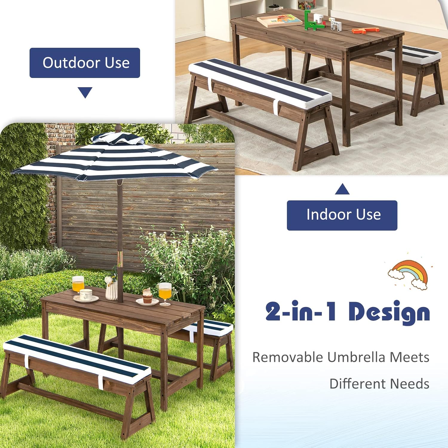 Height Adjustable Wooden Kids  - Kids Outdoor Wooden Table avis et prix