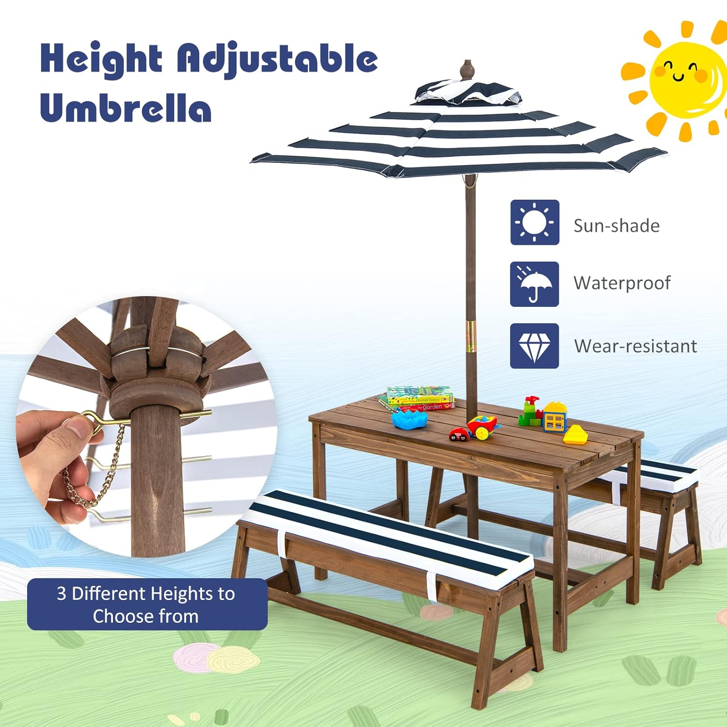Height Adjustable Wooden Kids  - Kids Outdoor Wooden Table avis et prix