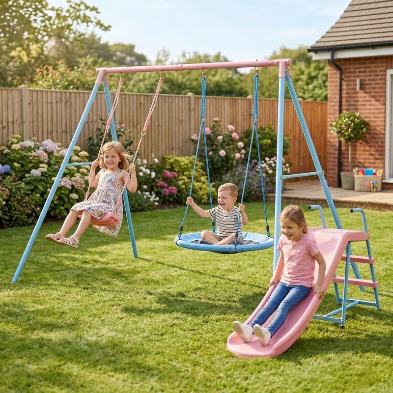 Blue and Pink Two-Person Swing - Kids Outdoor Swing avis et prix