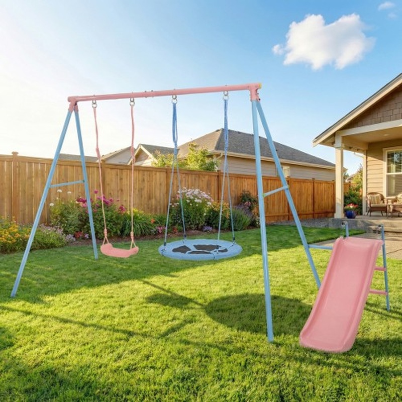 Blue and Pink Two-Person Swing - Kids Outdoor Swing avis et prix
