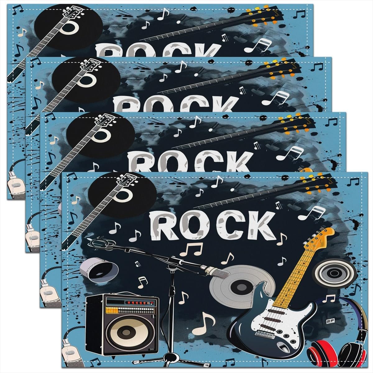 Rock Music Placemats Set of 4  - Kids Outdoor Kitchen Set avis et prix