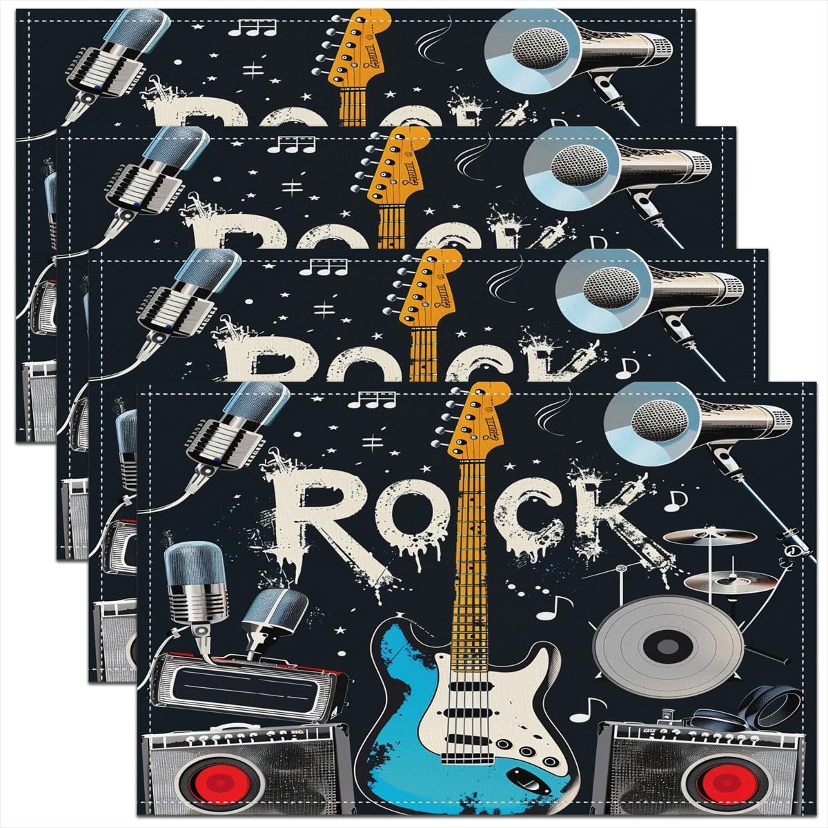Rock Music Placemats Set of 4  - Kids Outdoor Kitchen Set avis et prix