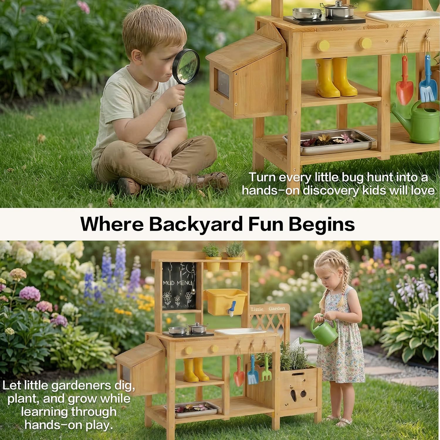 Wooden Mud Kitchen for Kids, O - Kids Outdoor Wooden Table avis et prix