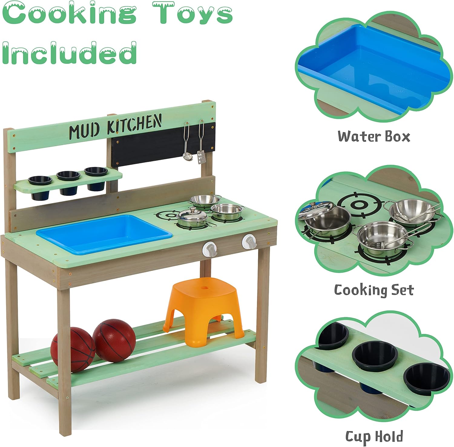 Kid's Wooden Play Kitchen, Out - Kids Outdoor Kitchen Set avis et prix
