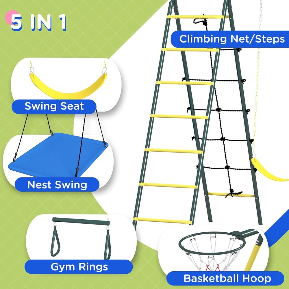 5-in-1 Heavy-Duty Outdoor Play - Kids Outdoor Swing avis et prix